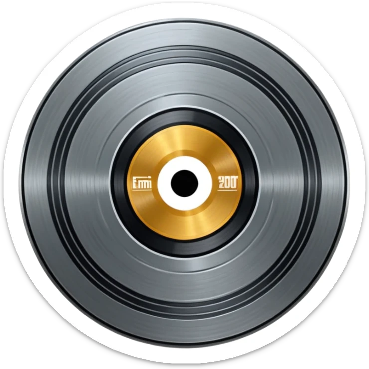 A dark metal platinum music award plaque The center features a relief of a or stylized vinyl record in a slightly darker metallic tone sticker