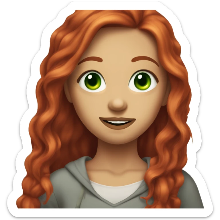 girl with green eyes, septum piercing, and long red hair, winking and sticking her tongue out sticker