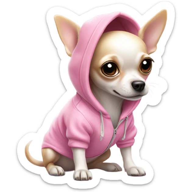 Puppy chihuahua white with hoddie pink that say: Juicy  sticker