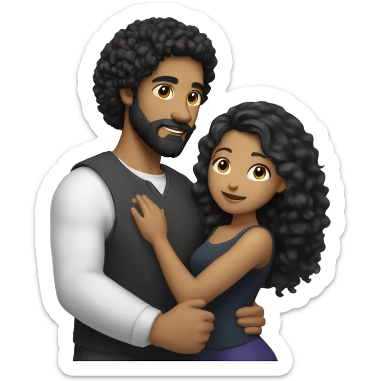 Light skin;Black long hair girl hugging with a man with black beard and curly hair sticker