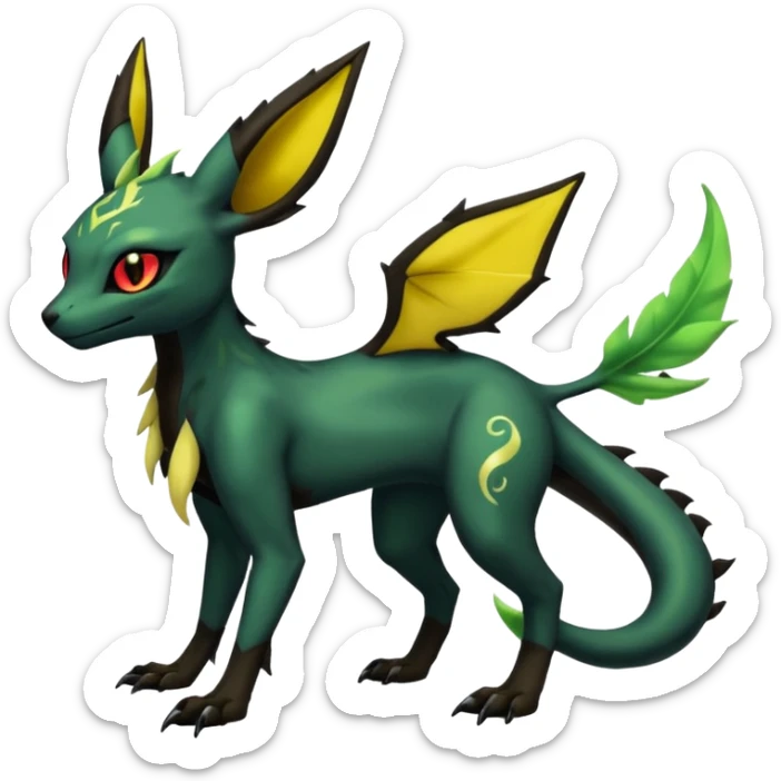 Dark Edgy Salandit-Leafeon-Umbreon-Fakémon-hybrid-creature (full body)  sticker