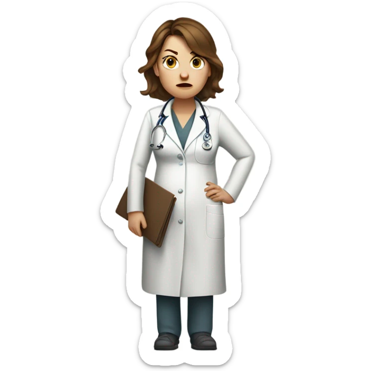 White woman pregnant doctor angry uncomfortable brown hair sticker