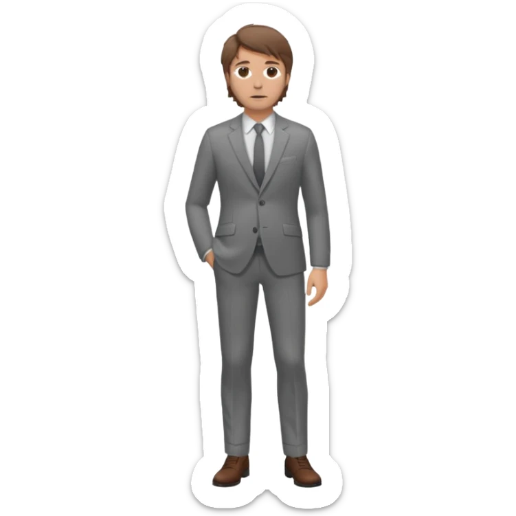 Chico blanco, traje gris , pelo castaño revuelto,cuerpo entero sticker