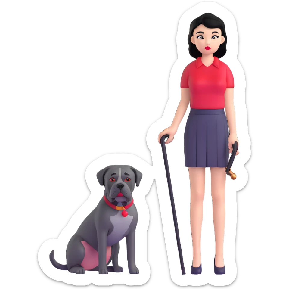 Fashionable girl with black hair and red lips with a Cane Corso dog sticker