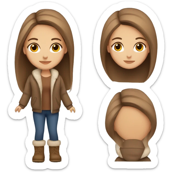 beautiful woman, straight long light brown hair, brown eyes with ugg shoes sticker