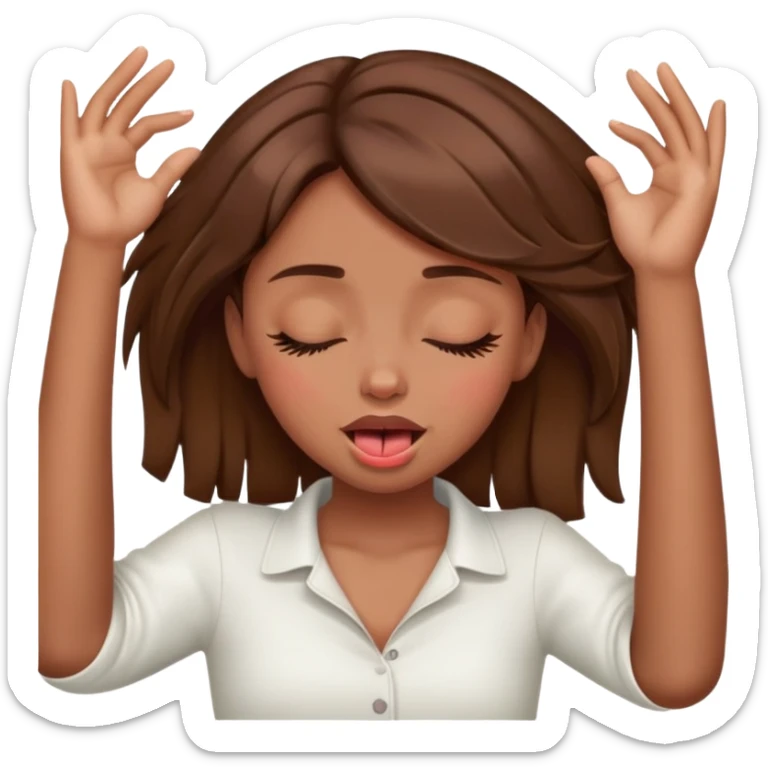 hands over neck tounge out brown hair girl closing eyes sticker