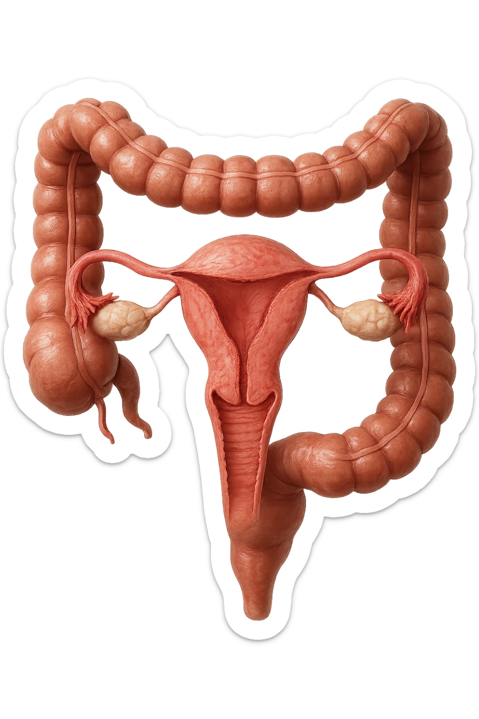 UTERO UMANO ANATOMICO COLLEGATO AD INTESTINO, iperrealistico 4k, SFONDO BIANCO sticker
