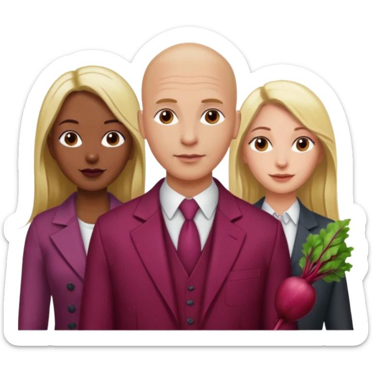 One woman medium length blond highlights hair and One man medium dark skin no hair and One woman long beetroot colour hair  sticker