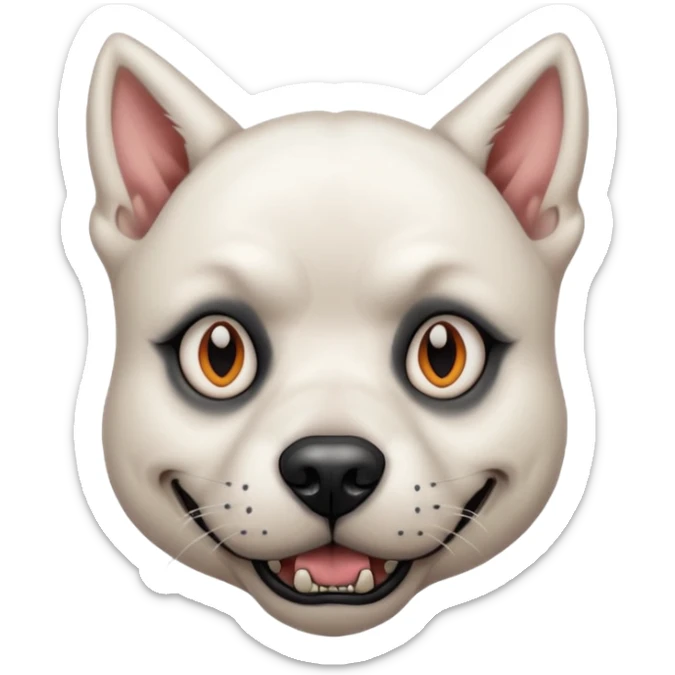 tattooed scary looking dog with heavy face tattoes, white dog and piercings sticker