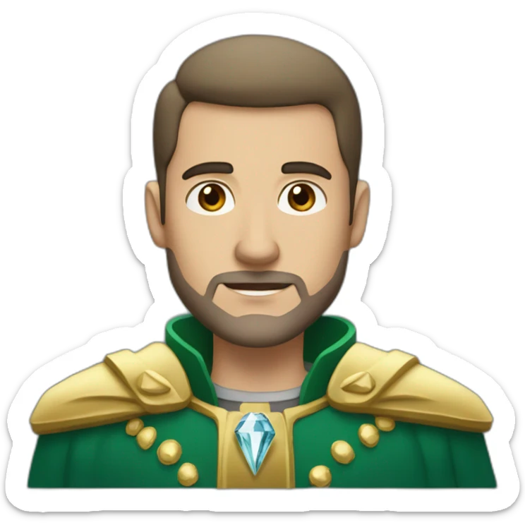  baldy brunette men with stubble and a gold crown with red and blue and green diamond and a gray shirt and coat  sticker