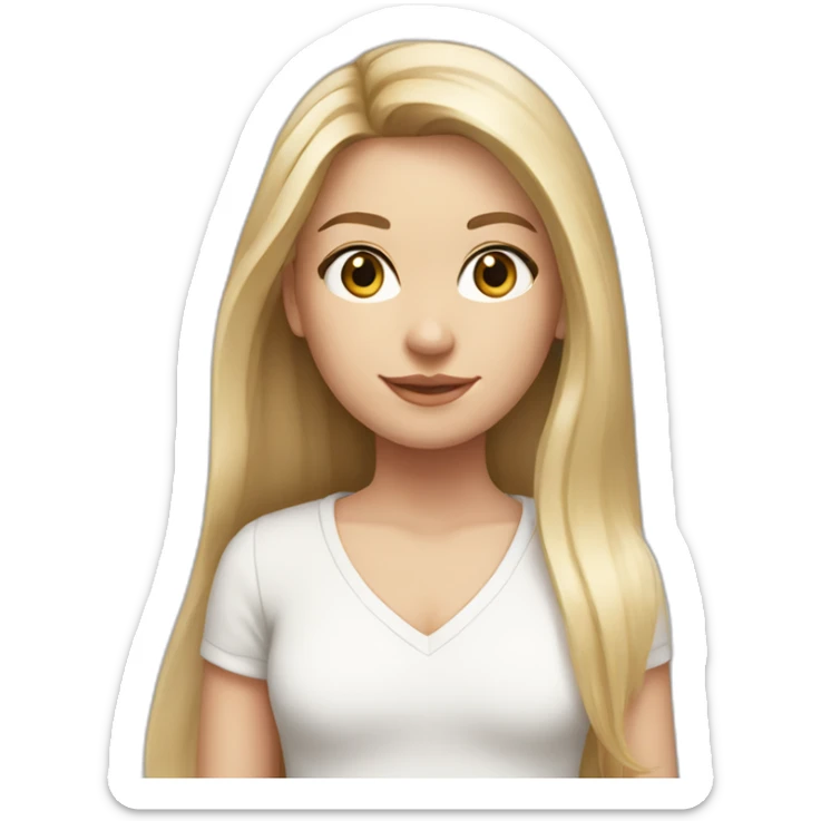 caucasian girl, long straight blonde hair, white v-neck laced top sticker
