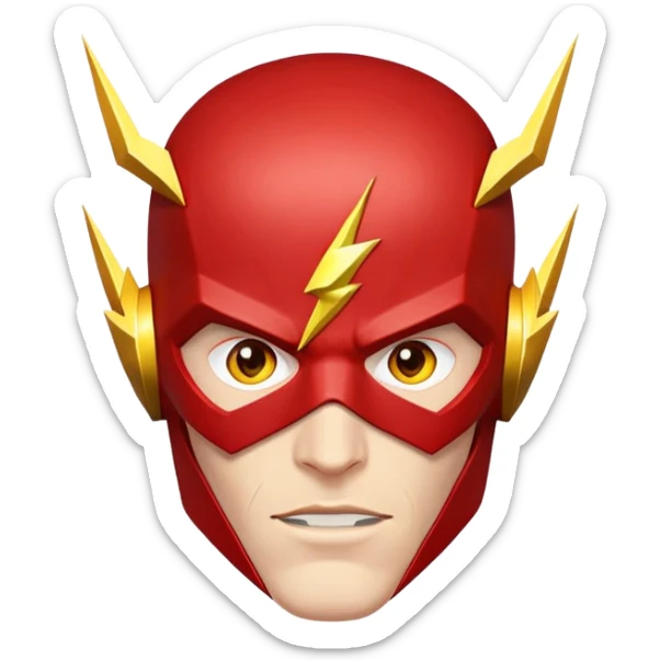 face of The Flash superhero with red mask and yellow lightning bolts sticker