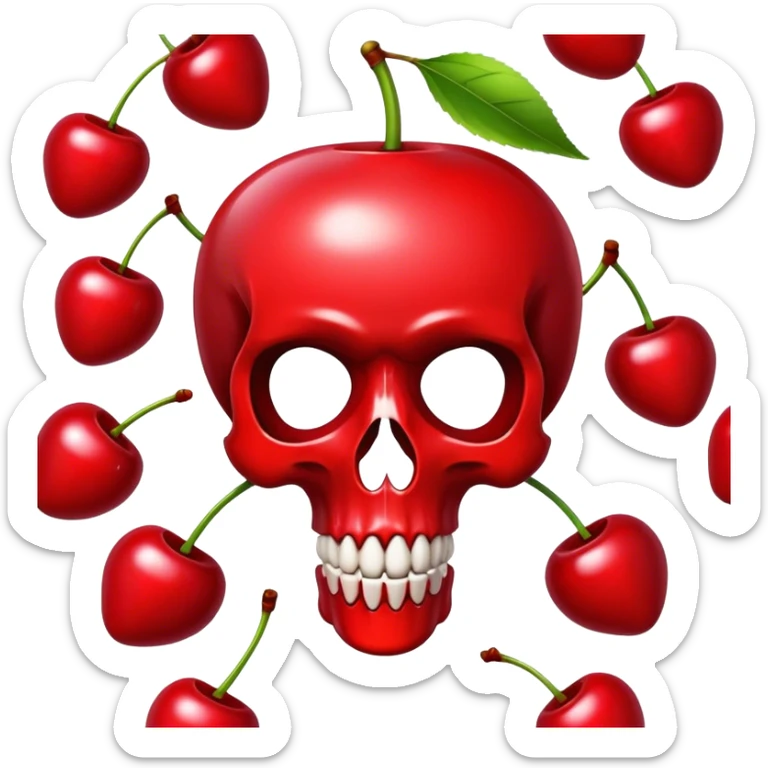 Cartoonish cherries but the cherries are in the shape of a skull sticker