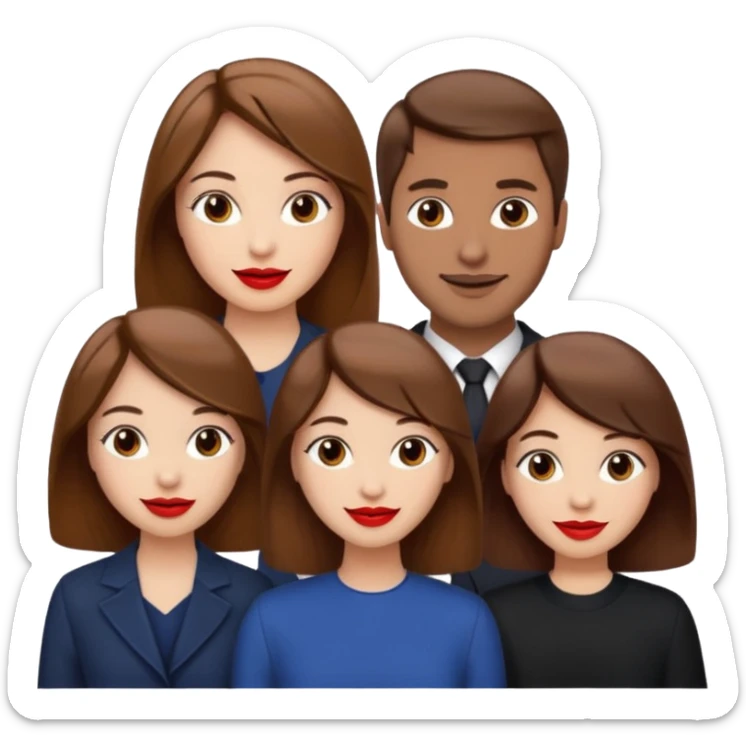 Two woman with brown hair standing next to a man with brown hair  sticker