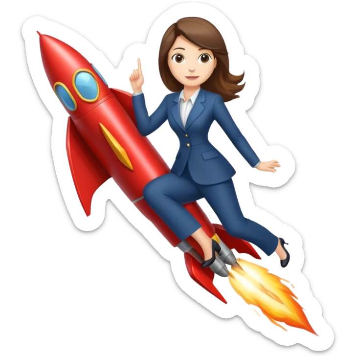 a businesswoman riding a rocket. the woman is wearing long dress pants  sticker