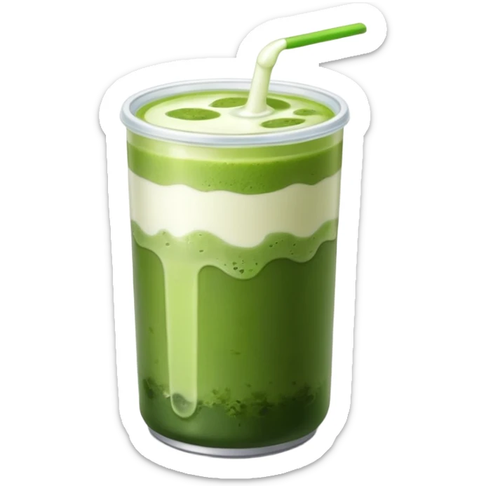 Iced matcha in a plastic can we can see the two color of mil and of matcha  sticker