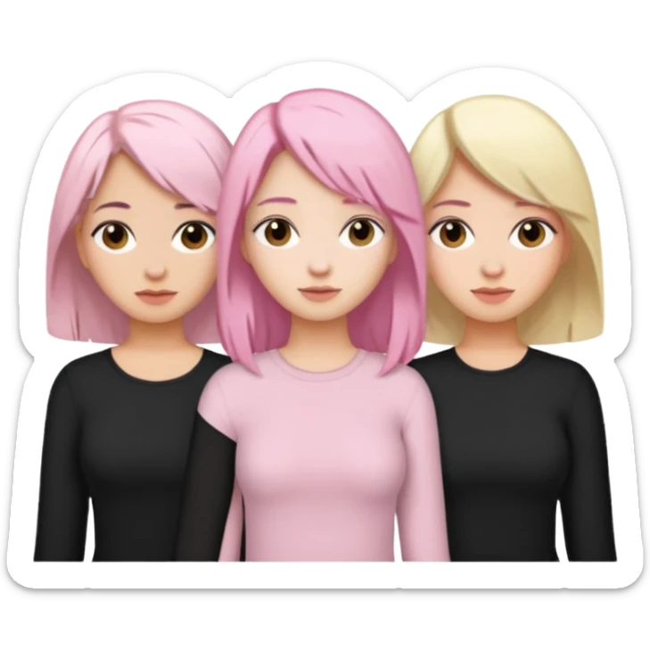 Girlfriend emoji - 5 white girlfriends, 1 with pale pink hair, 2 with black hair, 1 with medium blonde hair  sticker