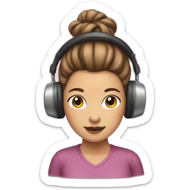 girl with her hair in a bun and a radio sticker