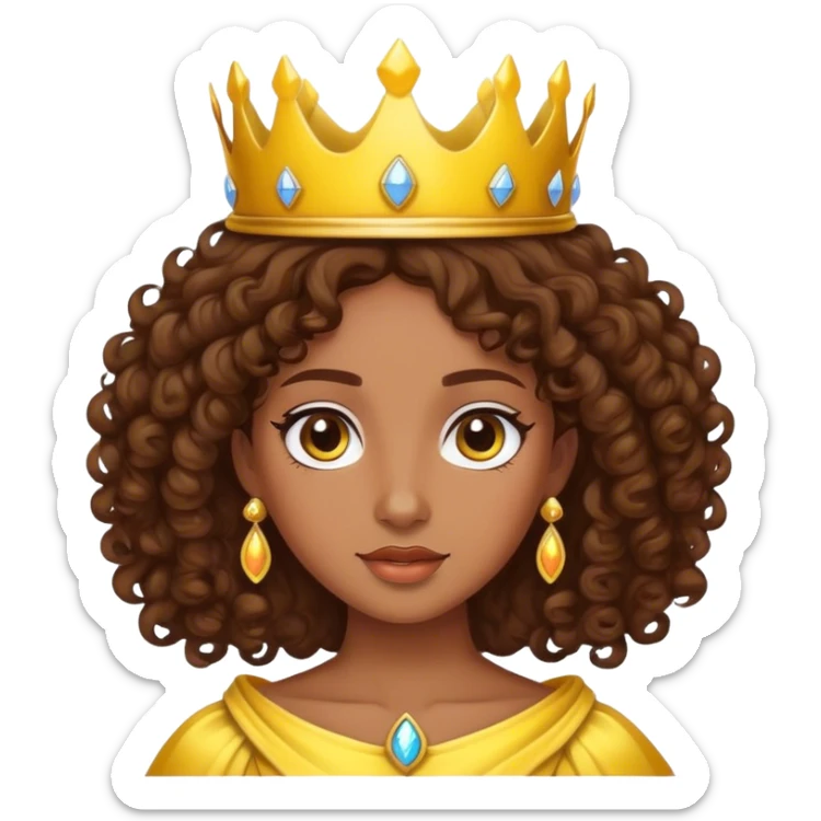 create for me an enoji of a curly haired princess with brown hair and a yellow crown sticker