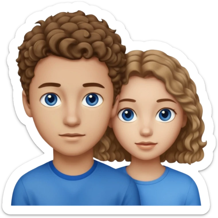 20 year old boy with slightly curly dark blonde hair and blue eyes with 20 year old girl with brown hair and blue eyes sticker