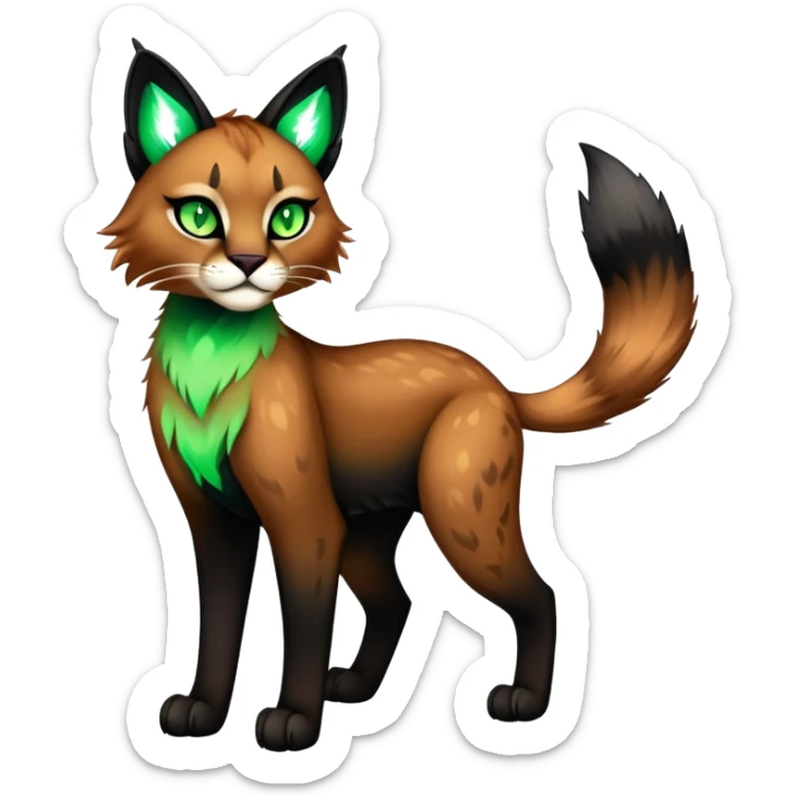 Vibrant dark edgy gothic Falvie-Fionbri-Bobcat-Caracal-creature-sparkle-feline-fursona, full body sticker