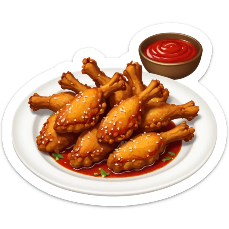 plate of spicy chicken wings with red sauce and chili flakes sticker