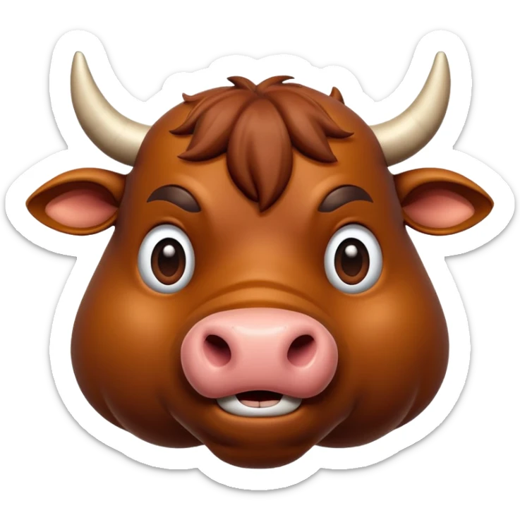 An adorable 3d brown bull with large and exaggerated features in the shape of a ball. Make the background white sticker