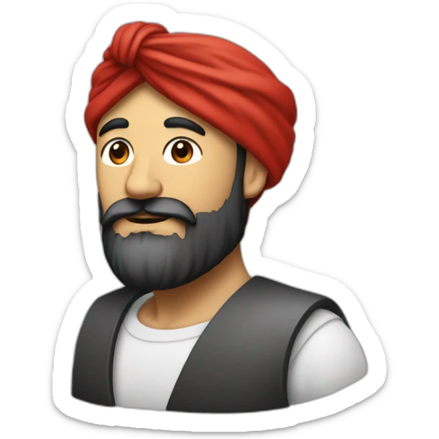 homme avec une longue barbe noir et un turban à carreaux rouges et blancs sticker