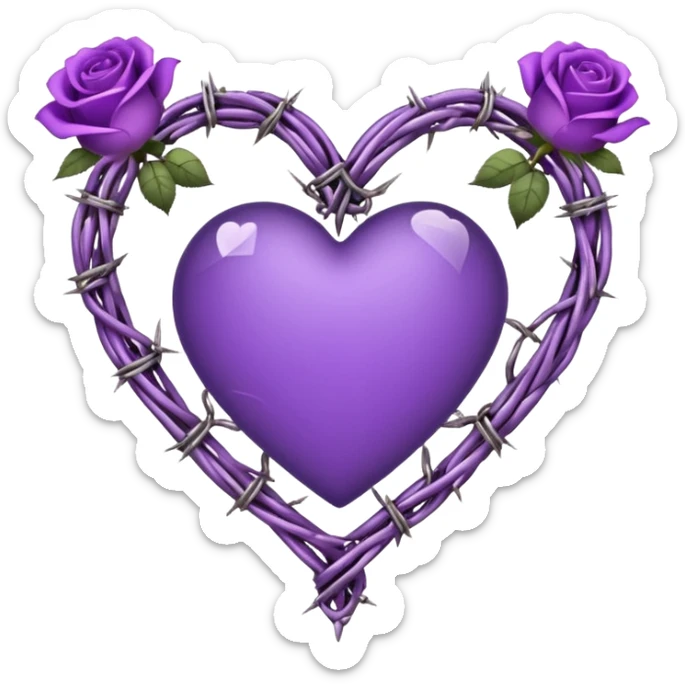 heart shape made out of barb wire vines with purple roses border with crystals hanging  sticker