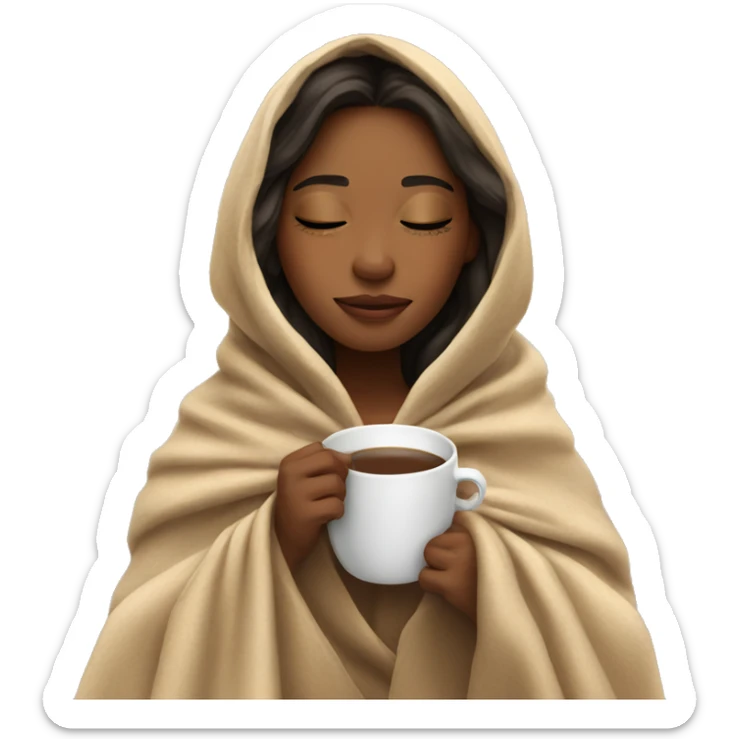 girl inside a blanket sipping coffee eyes closed sticker