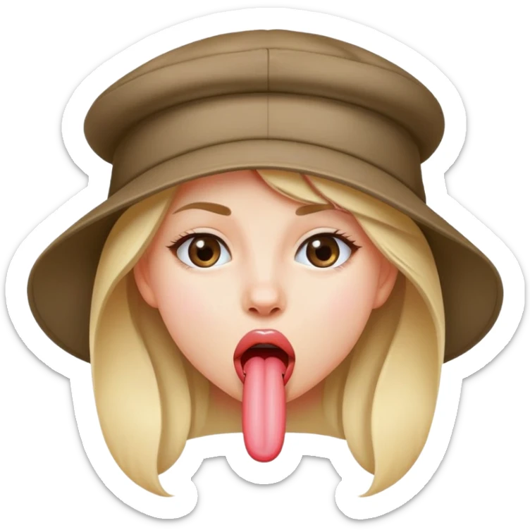 teen girl sticking out her tongue, wearing a hat sticker