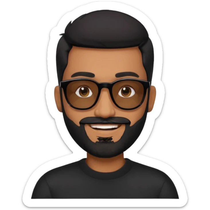 Indian man with  black hair and beard and black sunglasses and black jumper sticker
