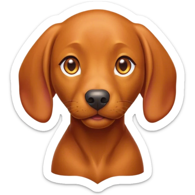 Cinematic Cute Vizsla Portrait Emoji, Head tilted playfully and inquisitively, featuring a sleek rust and gold Fur with a natural sheen, round, sparkling amber eyes filled with curiosity, Simplified yet irresistibly adorable features, highly detailed, glowing with a warm, friendly glow, high shine, affectionate and spirited, stylized with a touch of whimsy, bright and endearing, soft glowing outline, capturing the essence of a mischievous yet loving companion, so playful it feels like it could dash out of the screen and into your arms! sticker