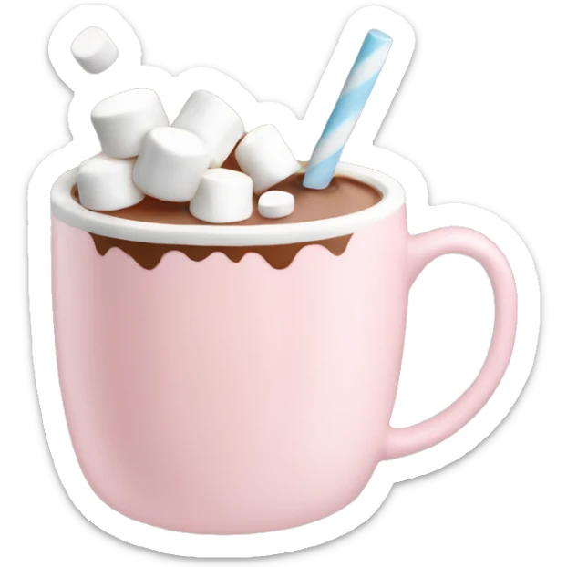 Light Pink mug of hot chocolate with marshmallows  sticker
