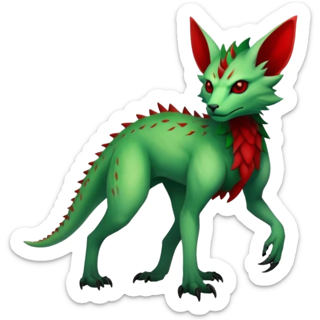 Cool Edgy Green Red ethereal badass Fionbri-Vernid-Trico-animal-creature full body sticker