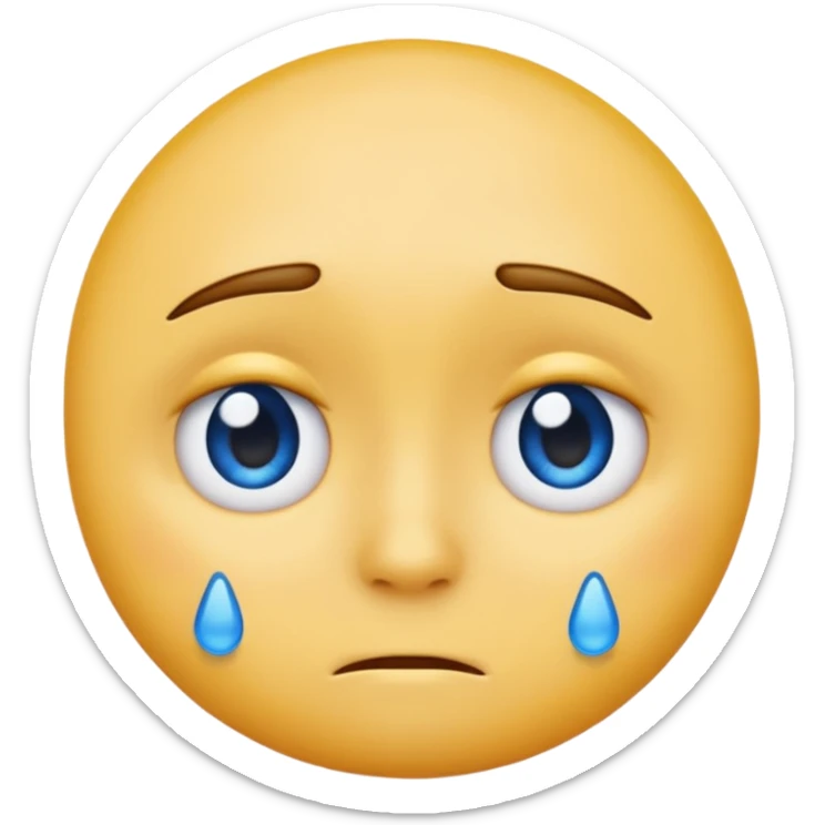 A regular, simple, yellow  skin, round face emoji looking straight at me not smilling, just staring with a blue and almost clear looking tear rolling down its cheek sticker