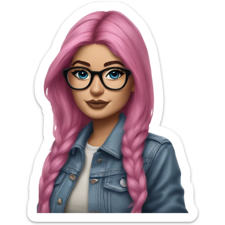Photo Realistic kylie jenner stylish pink hair BLUE eyes and glasses rock chick sticker