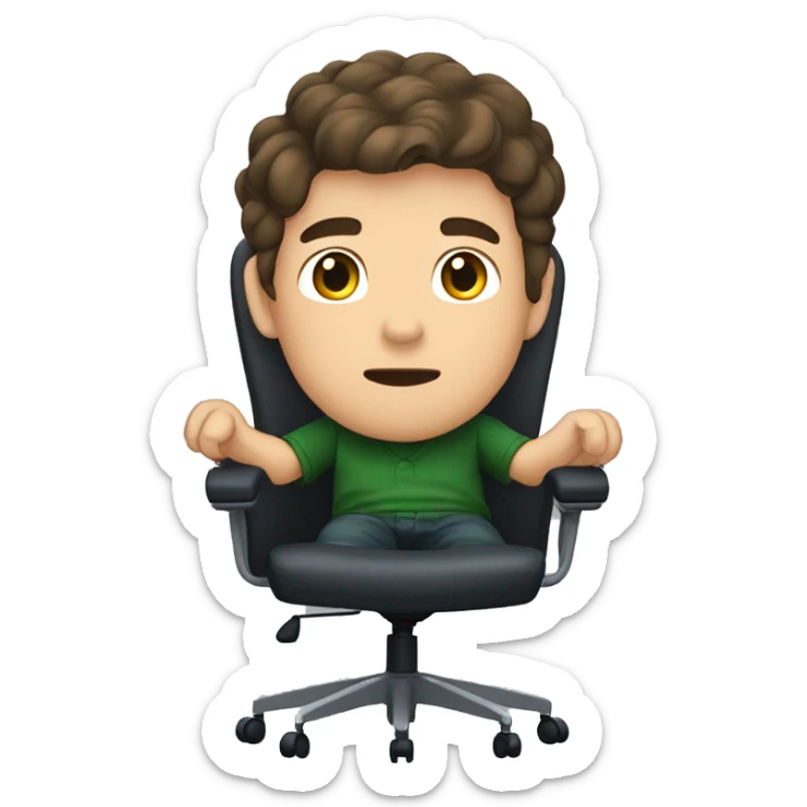 brown hair boy with dark green oversize shirt sitting in office chair, pov facecam sticker