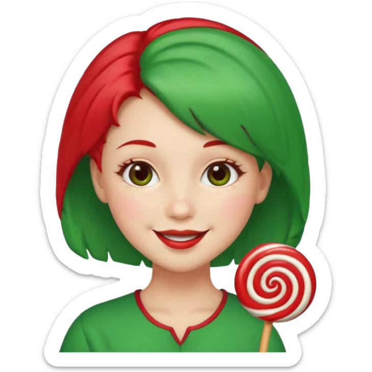 very pretty candy shop girl face with lollipop hair red and green combined sticker
