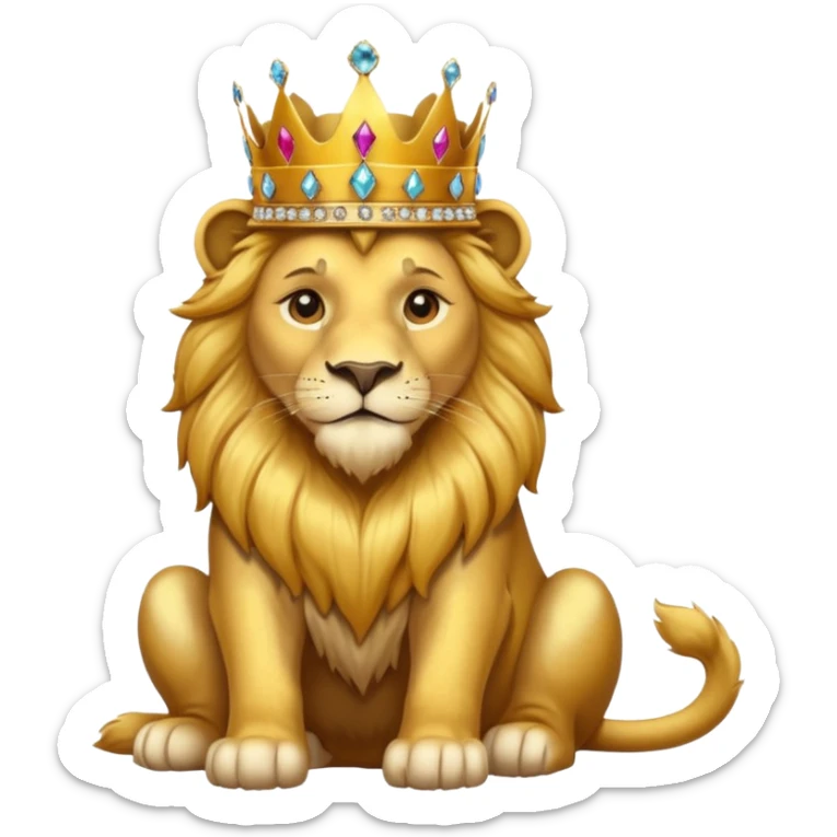 Lion King – proud golden lion wearing a tall jeweled crown, sitting sticker