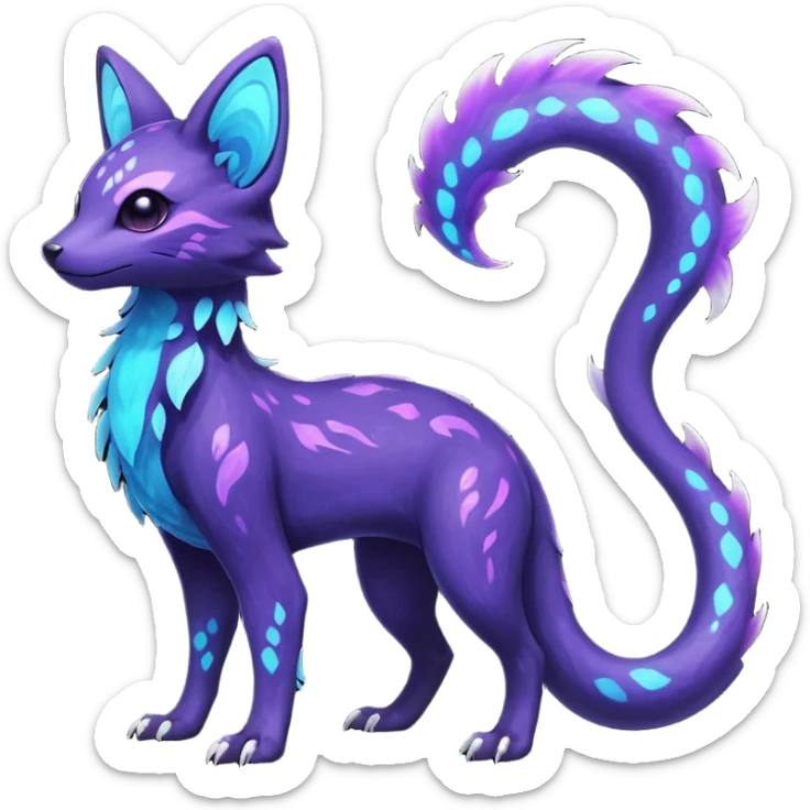 Rare realistic dark-purple indigo violet nebulae shiny sparkly dark-neon glowing bioluminescent edgy badass epic pretty beautiful handsome gorgeous aesthetic colorful vibrant Vernid-Trico-species-Fakemon-creature by LiLaiRa, 4 legs, 1 tail, random markings, (full body) sticker