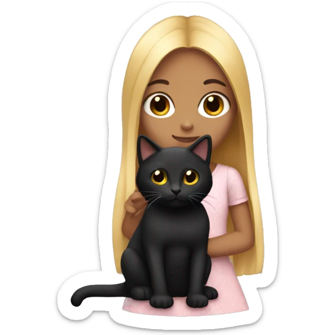 Girl holding black kitty. The girl has black long hair and dark skin sticker