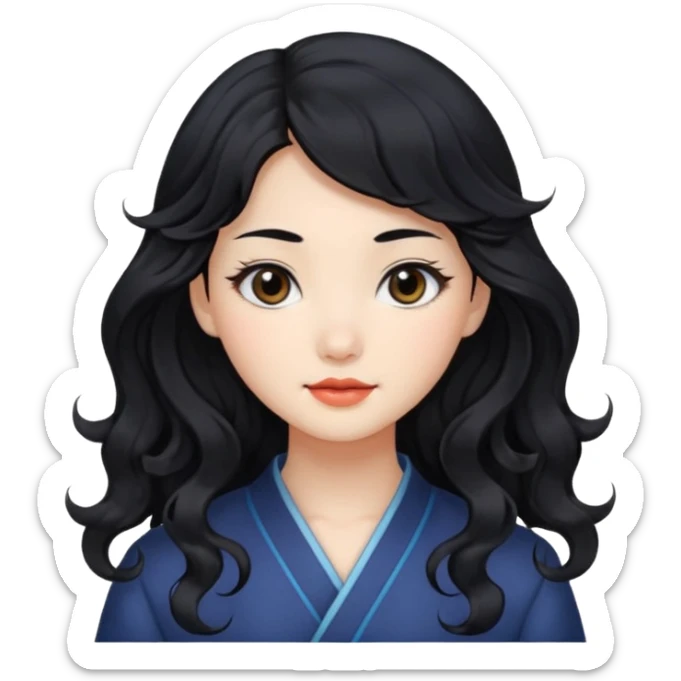 Beautiful girl,Black hair,wavy hair，long hair,Black eyes,Chinese sticker