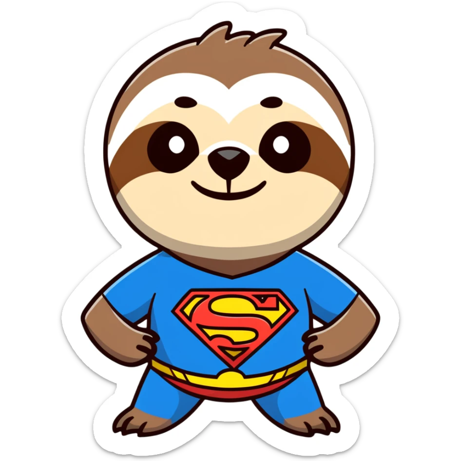 Sloth from The Goonies movie with deformed face and superman t-shirt sticker
