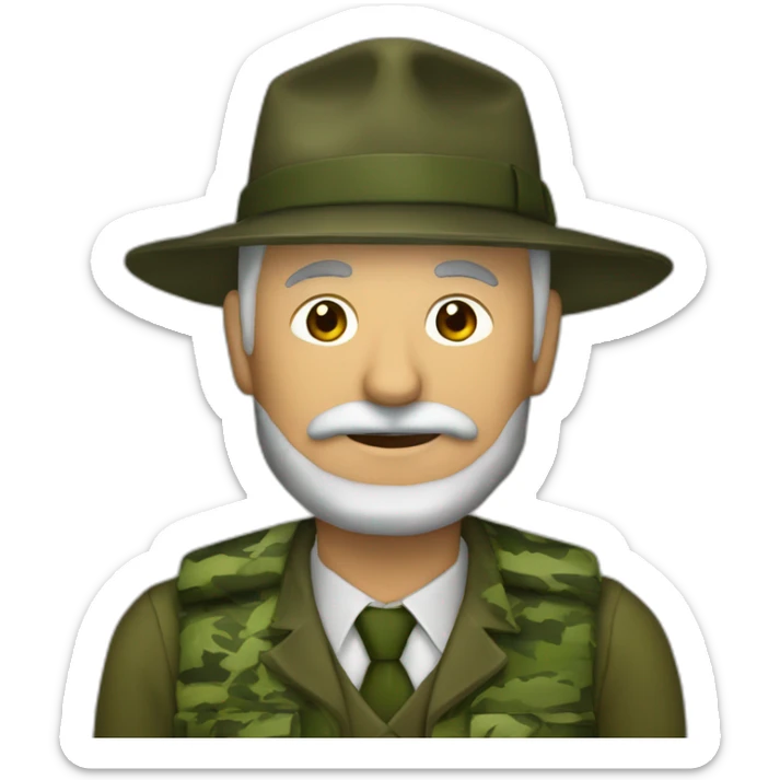 Hombre viejo pelo largo y con traje de camuflaje de hojas del ark sticker