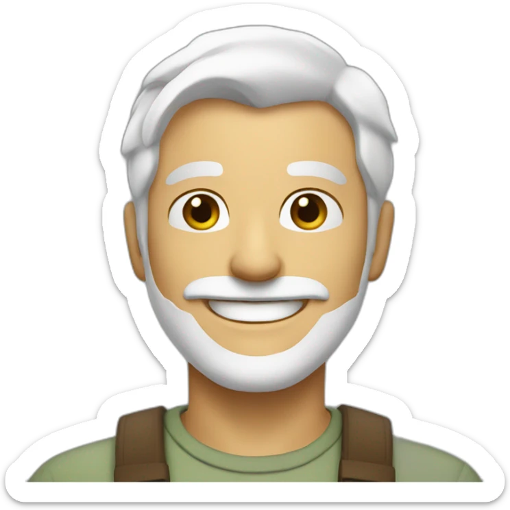 Create an emoji of a man smiling, with white hair and with a short but neat white beard sticker