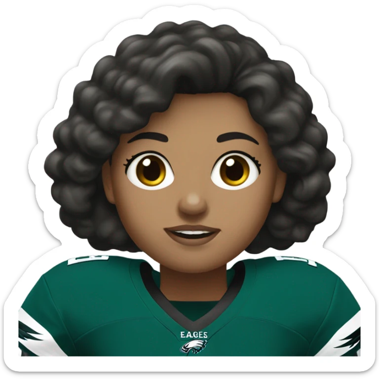  White female dark hair wearing Philadelphia Eagles jersey sticker