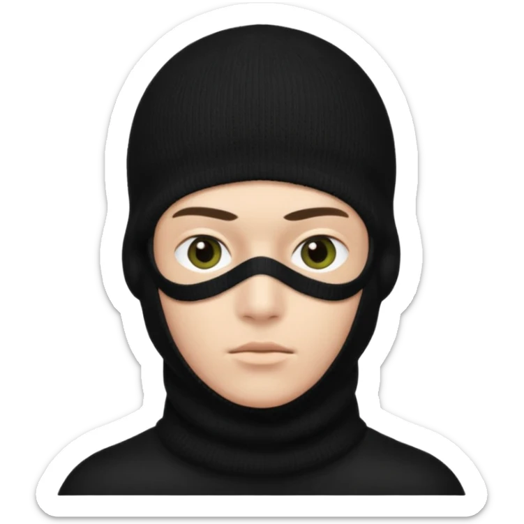 Un joven con un pasamontañas negro que solo le deje ver los ojos y cejas sticker