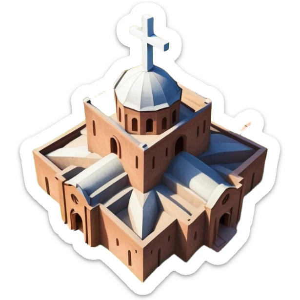 precise colorful emoji of the Church of Saint George, Lalibela, Ethiopia, viewed from above, highlight cross-shaped structure, Apple emoji style sticker