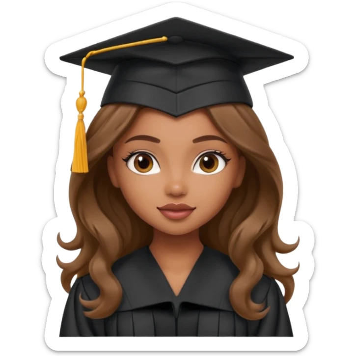 a pretty bratz brown girl with long wavy hair graduating sticker